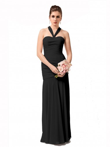 Buy Long Halter Chiffon Bridesmaid Dress with Dropped Waist UK