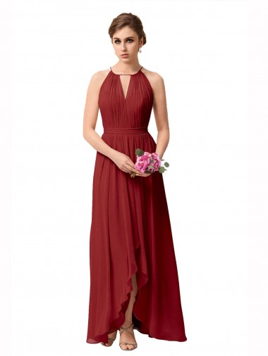 Buy High Low Long Halter Keyhole Chiffon Bridesmaid Dress UK