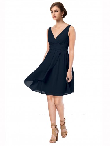 Buy Short Knee Length Criss Cross Draped Chiffon Cocktail Bridesmaid Dress UK