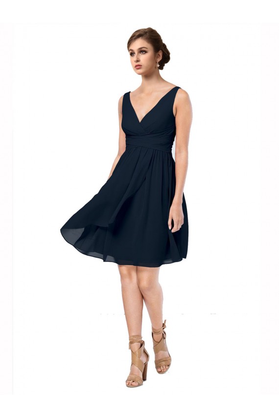 Buy Short Knee Length Criss Cross Draped Chiffon Cocktail Bridesmaid Dress UK