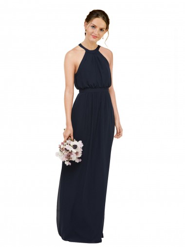 Buy High Halter Neckline Chiffon Bridesmaid Dress with Slim Keyhole Back UK