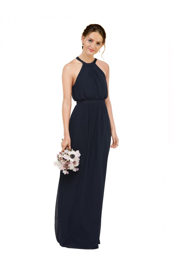 Buy High Halter Neckline Chiffon Bridesmaid Dress with Slim Keyhole Back UK