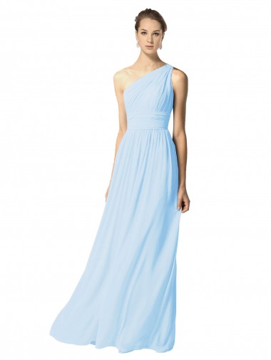 Buy One Shoulder Long Chiffon Bridesmaid Dress with Shirred Bodice and Front Keyhole UK