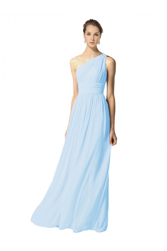 Buy One Shoulder Long Chiffon Bridesmaid Dress with Shirred Bodice and Front Keyhole UK