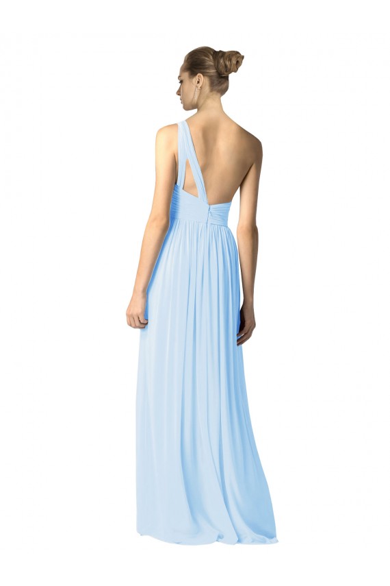 Buy One Shoulder Long Chiffon Bridesmaid Dress with Shirred Bodice and Front Keyhole UK