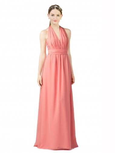 Buy Shirred Bodice Full Length Long Chiffon Bridesmaid Dress UK