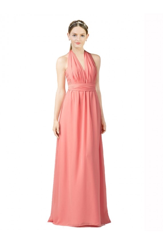 Buy Shirred Bodice Full Length Long Chiffon Bridesmaid Dress UK