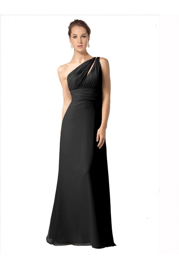 Buy One Shoulder Full Length Chiffon Bridesmaid Dress with Shirred Bodice UK