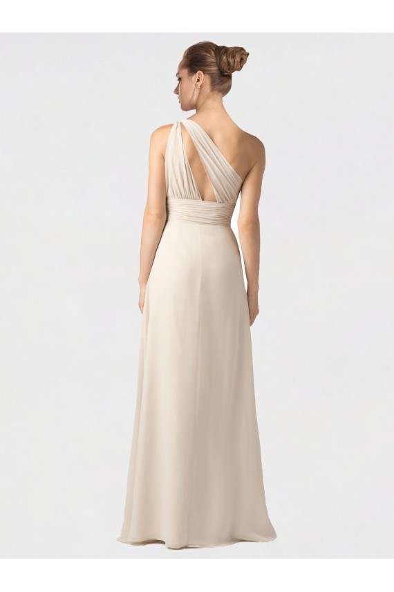 Buy One Shoulder Full Length Chiffon Bridesmaid Dress with Shirred Bodice UK