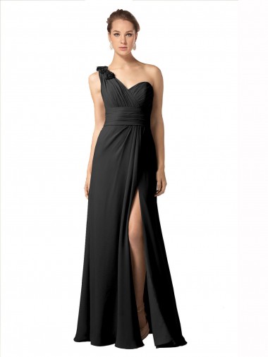 Buy Sheer One Shoulder Chiffon A-Line Bridesmaid Dress with Slit UK