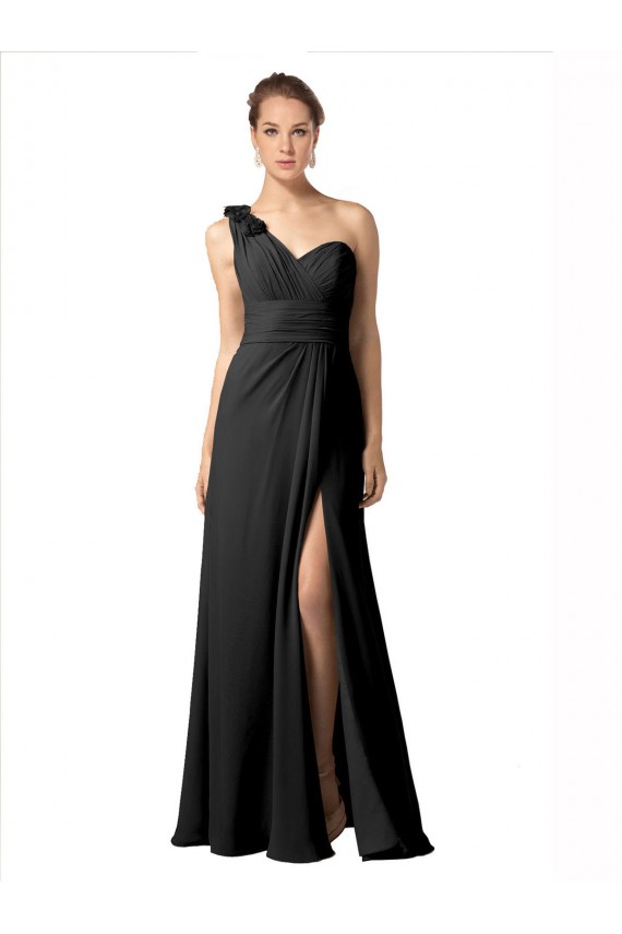 Buy Sheer One Shoulder Chiffon A-Line Bridesmaid Dress with Slit UK
