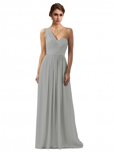 Buy Ruffled One Shoulder Floor Length Long Chiffon Bridesmaid Dress UK