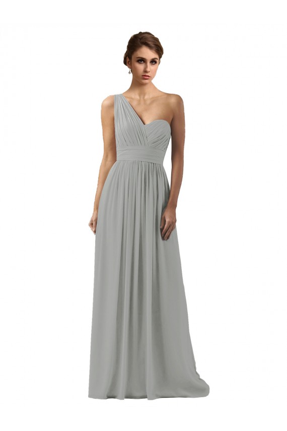 Buy Ruffled One Shoulder Floor Length Long Chiffon Bridesmaid Dress UK