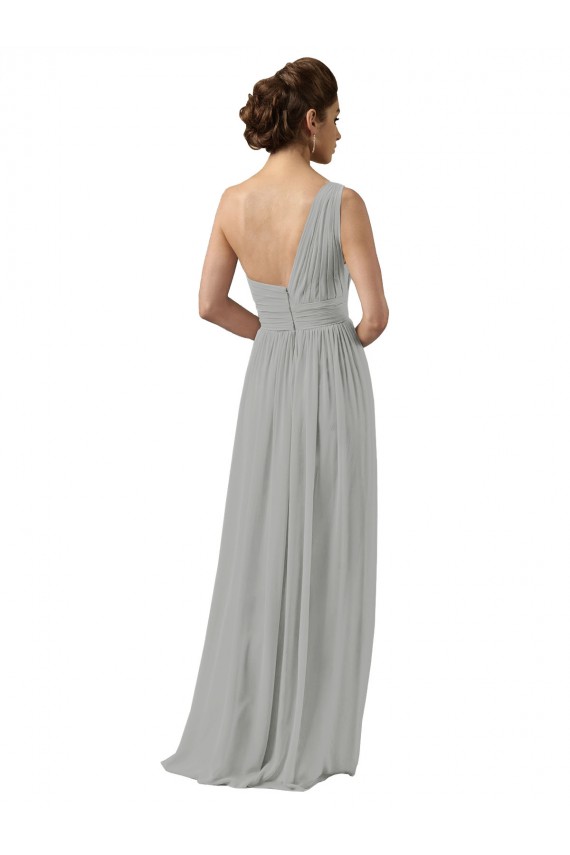 Buy Ruffled One Shoulder Floor Length Long Chiffon Bridesmaid Dress UK