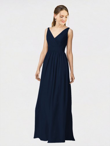 Buy Long Chiffon Bridesmaid Dress with Shirred Bodice and V-Neckline UK