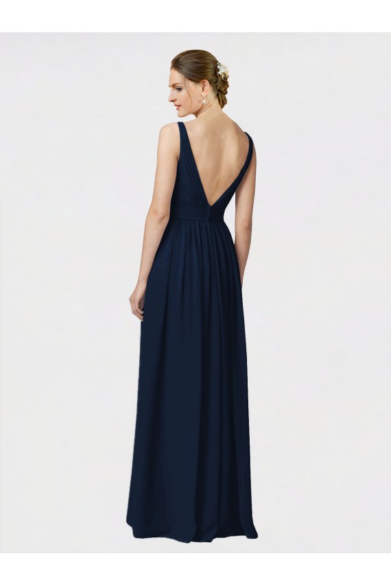 Buy Long Chiffon Bridesmaid Dress with Shirred Bodice and V-Neckline UK