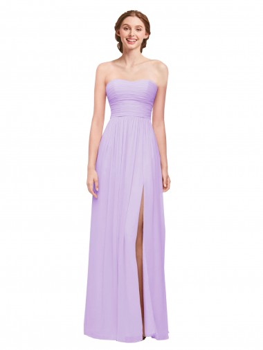 Buy Strapless Mermaid Chiffon Bridesmaid Dress WITH High Side Slit and Ruffles UK