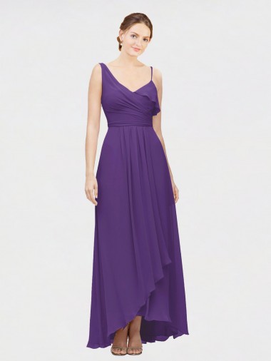 Buy One Shoulder High Low Chiffon Bridesmaid Dress with Wrap Waist UK
