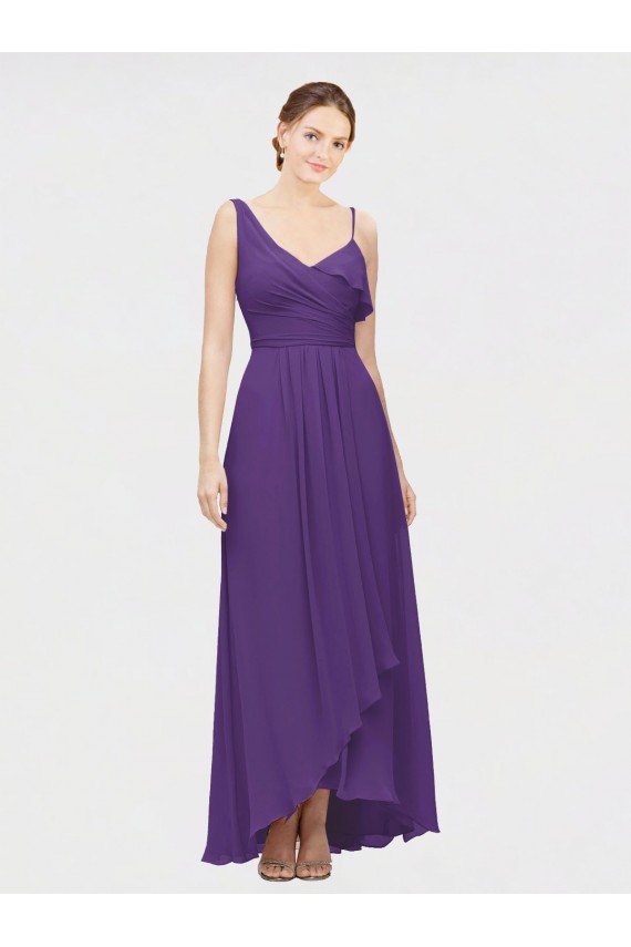 Buy One Shoulder High Low Chiffon Bridesmaid Dress with Wrap Waist UK