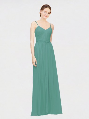 Buy Rouched V-Neckline and Spaghetti Straps Long Chiffon Bridesmaid Dress UK