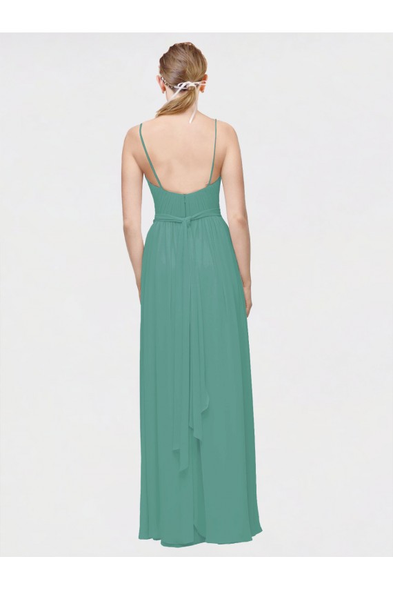 Buy Rouched V-Neckline and Spaghetti Straps Long Chiffon Bridesmaid Dress UK