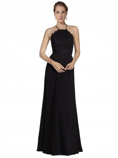 Buy Lace Halter Neckline Chiffon A-Line Bridesmaid Dress with Sheer Back UK