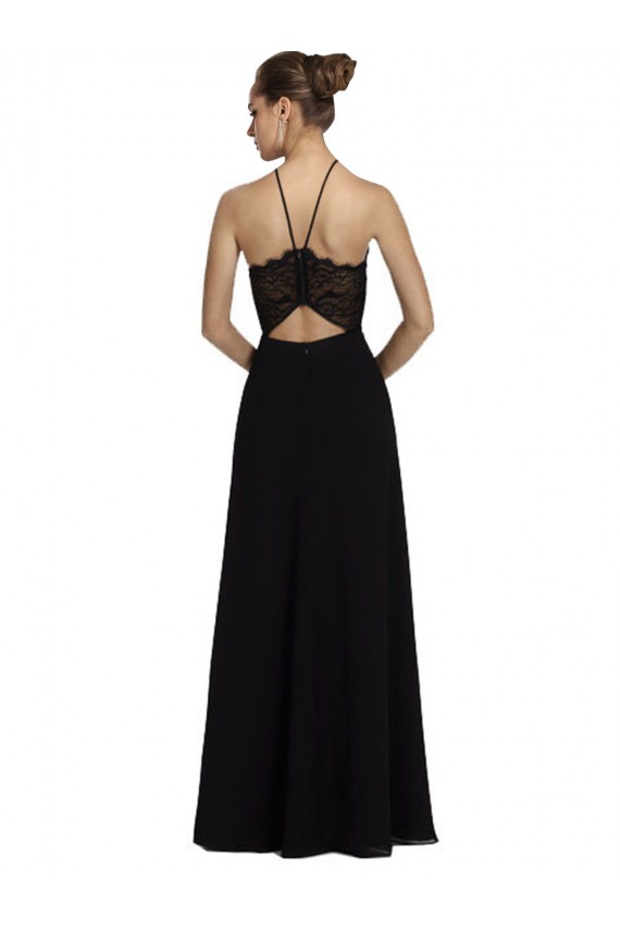 Buy Lace Halter Neckline Chiffon A-Line Bridesmaid Dress with Sheer Back UK