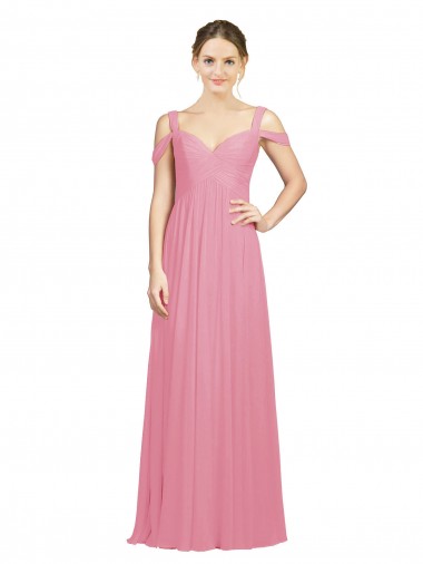 Buy Sweetheart Long Chiffon Bridesmaid Dress with Off the Shoulder Straps UK