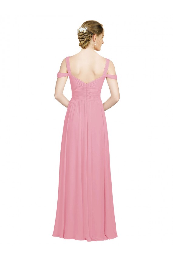 Buy Sweetheart Long Chiffon Bridesmaid Dress with Off the Shoulder Straps UK