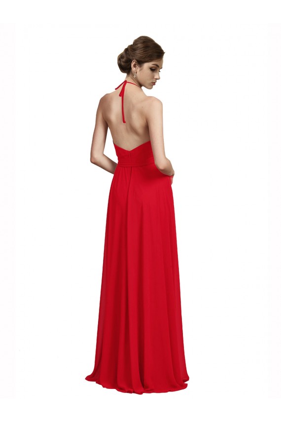 Buy V-Neck Spaghetti Halter Strap Chiffon Bridesmaid Dress UK