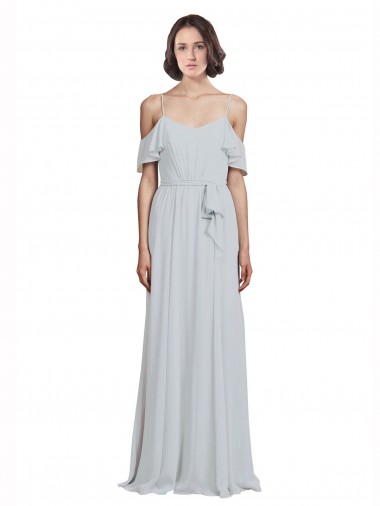Buy Off the Shoulder Spaghetti Strap Long Chiffon Bridesmaids Dress UK