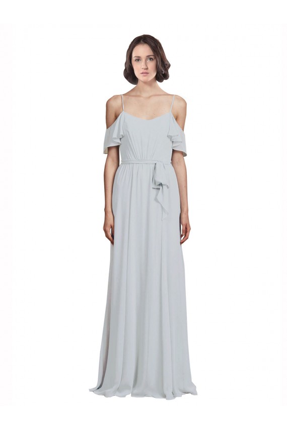 Buy Off the Shoulder Spaghetti Strap Long Chiffon Bridesmaids Dress UK