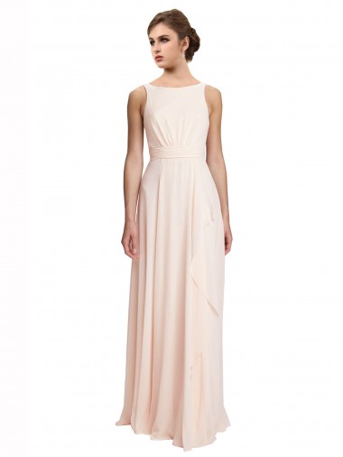 Buy High Neck Chiffon Bridesmaid Dress with Deep V-Back and Cascading Skirt UK