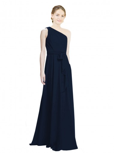 Buy Long Chiffon Bridesmaid Dress with One Shoulder Neckline And Belt UK