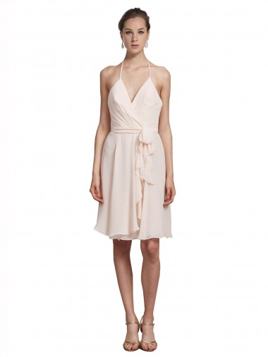 Buy Short Knee Length Wrap Chiffon Halter Bridesmaids Dress UK