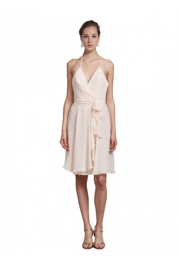 Buy Short Knee Length Wrap Chiffon Halter Bridesmaids Dress UK