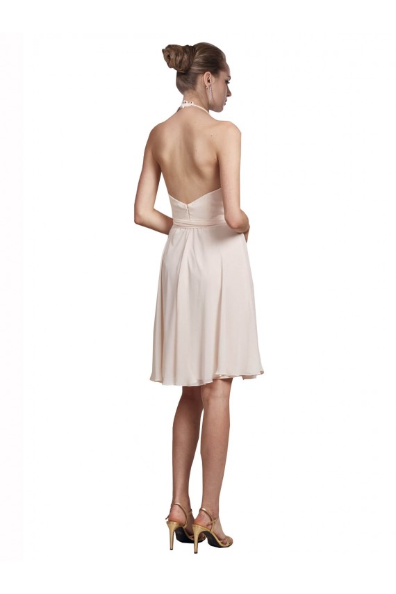 Buy Short Knee Length Wrap Chiffon Halter Bridesmaids Dress UK