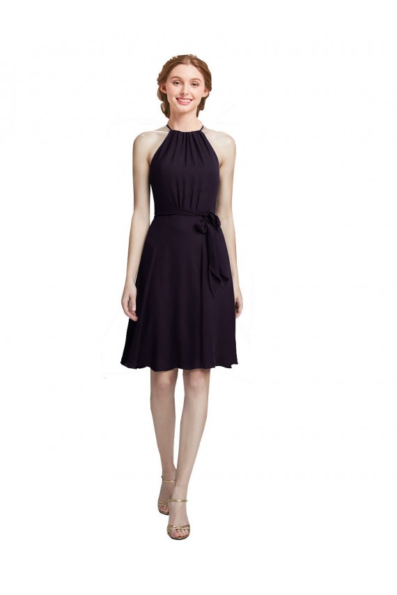 Buy Short Knee Length High Neck Chiffon Bridesmaids Dress UK