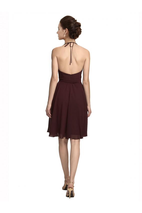 Buy Short Knee Length Chiffon Bridesmaids Dress with Halter Cowl Neck UK