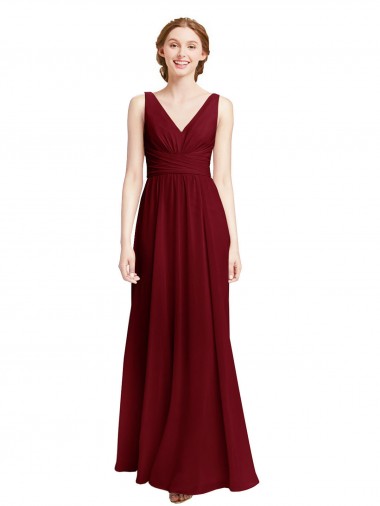 Buy Long Chiffon V-Neck Bridesmaids Dress with Double Strap UK