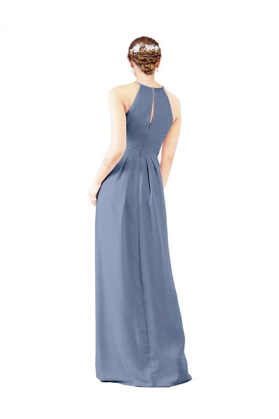 Buy Fitted Long High Halter Neck Chiffon Bridesmaid Dress with Keyhole Back UK