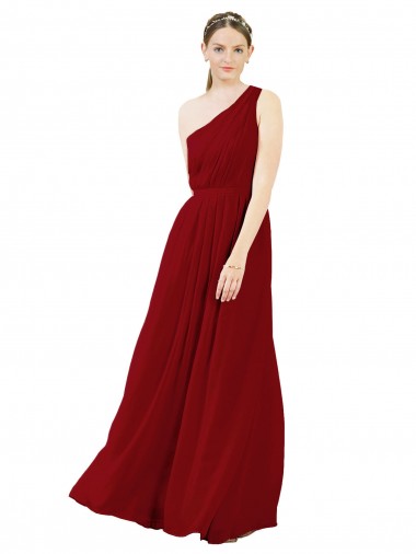 Buy Draped One Shoulder Long Floor Length Chiffon Bridesmaid Dress UK