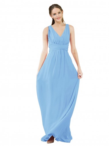 Buy Long V-Neckline Chiffon Bridesmaid Dress with Twisted Waist UK
