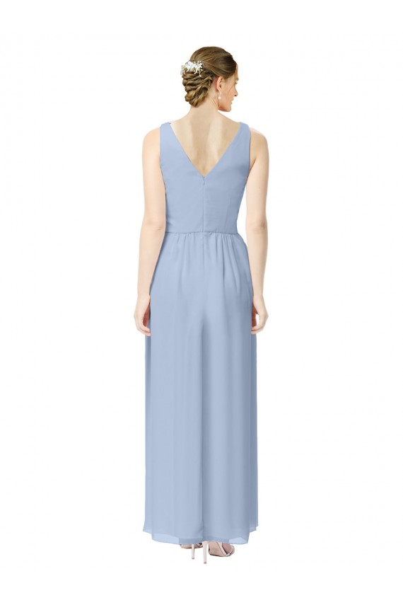 Buy Long V-Neckline Chiffon Bridesmaid Dress with Twisted Waist UK