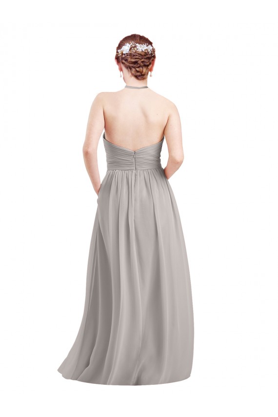 Buy Halter High Neck Long Chiffon Bridesmaid Dress with Open Back UK