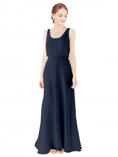Buy Scoop Neckline Fitted Long Chiffon Bridesmaid Dress Open Back UK