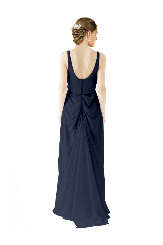 Buy Scoop Neckline Fitted Long Chiffon Bridesmaid Dress Open Back UK