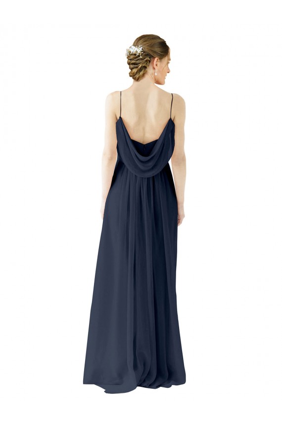Buy Spaghetti Straps Open Back Long Chiffon Bridesmaid Dress UK