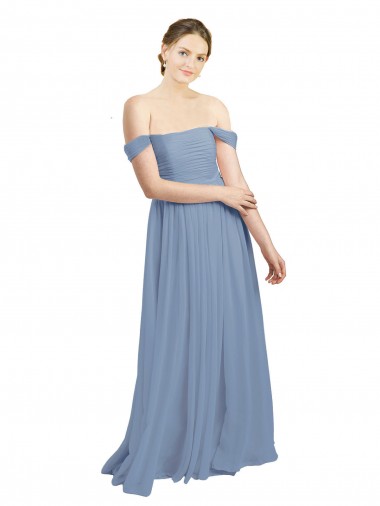 Buy Long Floor Length Chiffon Bridesmaid Dress with Fluttering Off the Shoulder Straps UK