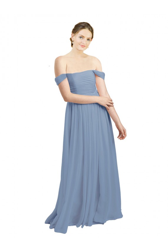 Buy Long Floor Length Chiffon Bridesmaid Dress with Fluttering Off the Shoulder Straps UK